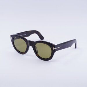 Tom Ford Lucinda FT1212 52N Sunglasses Havana Round Frame, Green Lenses